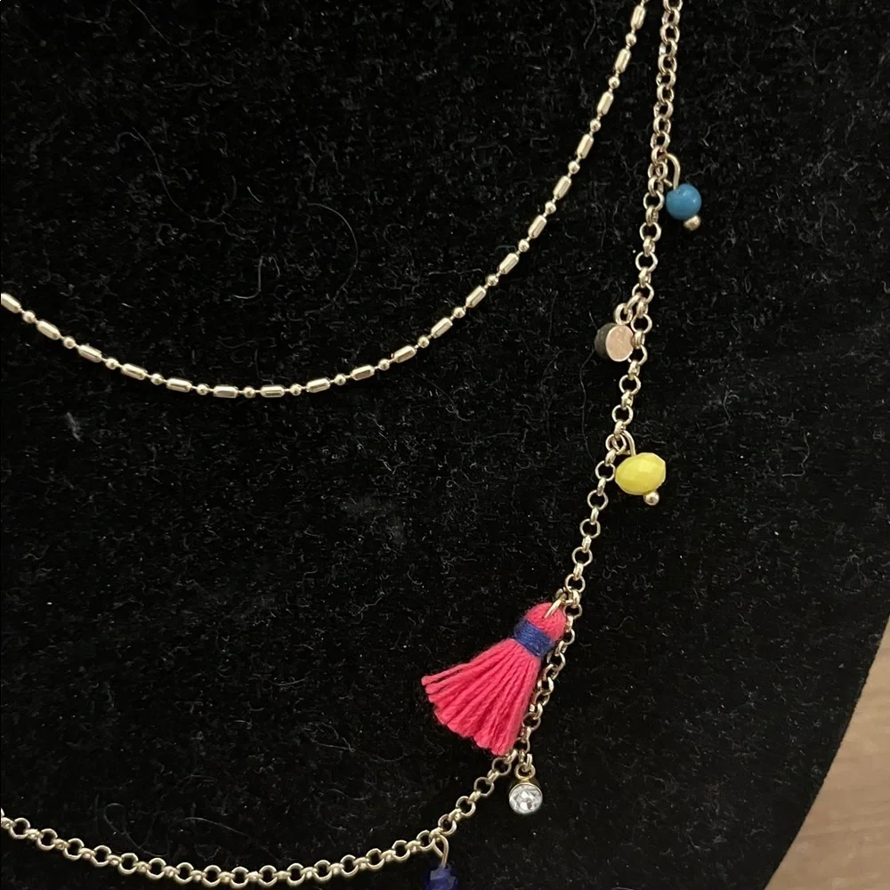 INC Colorful Multilayered Novelty Necklace Tassels Pompoms Beads Boho Fun